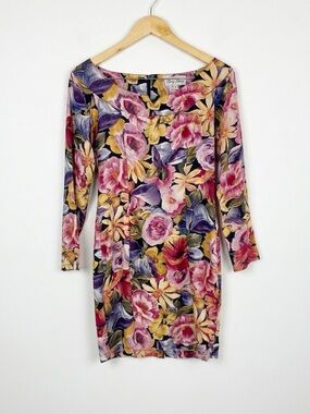 Vintage 90s Paris Blues Floral Rayon Mini Dress Made in USA Size 7 Cottagecore